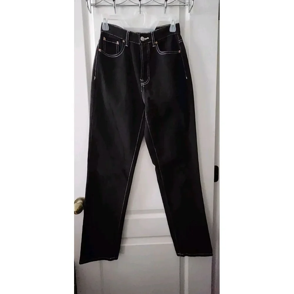 PACSUN Dad Fit Jeans Womens Black Denim High Rise Straight Leg Cotton Size‎ 25